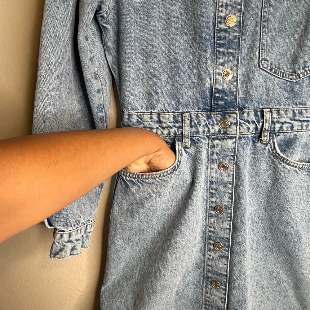 Mango Denim Shirt Dress Long Sleeve Midi Women’s Size 6 - Picture 4 of 11